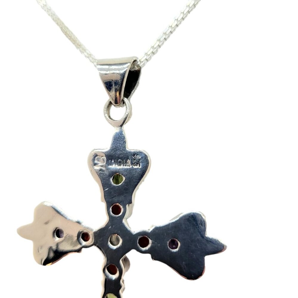 Fleur de Lis Gemstone Cross Pendant with Chain Nicky Butler .925 Sterling Silver - Picture 9 of 12